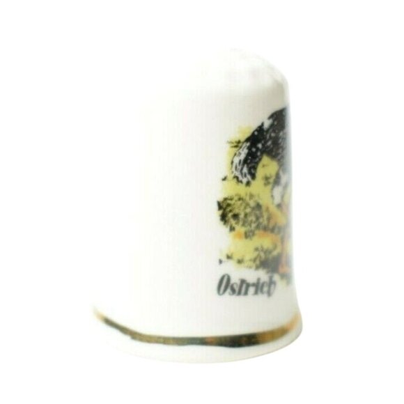 Ostrich Graphic Collectable Souvenir Fine Bone China Vintage Thimble - Picture 2 of 5